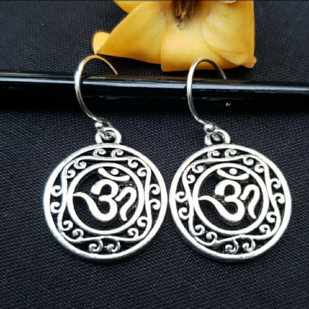 Sterling Silver Ohm Mandala Dangle Earrings